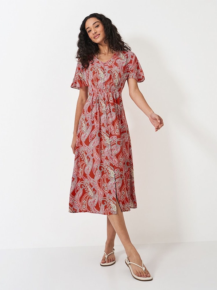Crew Clothing Brown Flutter Sleeve Dress - Image 1 of 4