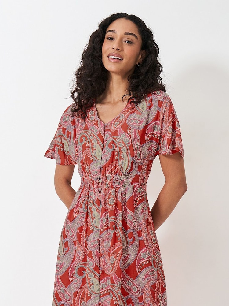 Crew Clothing Brown Flutter Sleeve Dress - Image 2 of 4