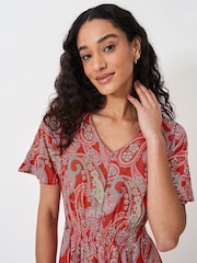 Crew Clothing Brown Flutter Sleeve Dress - Image 4 of 4