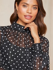Lipsy Black Polka Dot High Neck Long Sleeve Blouse - Image 4 of 4