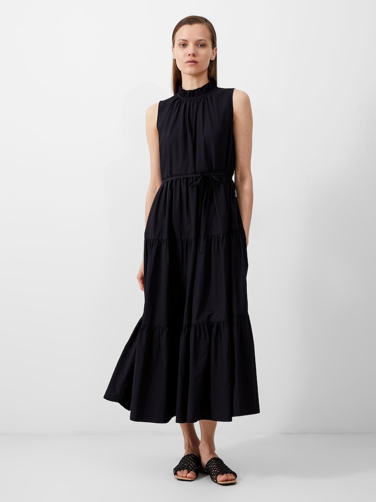 French Connection Black Poplin Era Midi Dress - Image 1 of 4