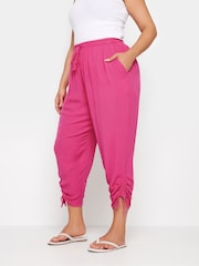 Yours Curve Pink Crinkle Ruched Hem Cropped Trousers - Image 1 of 5