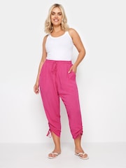 Yours Curve Pink Crinkle Ruched Hem Cropped Trousers - Image 2 of 5