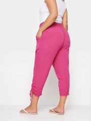 Yours Curve Pink Crinkle Ruched Hem Cropped Trousers - Image 3 of 5