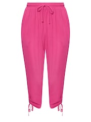 Yours Curve Pink Crinkle Ruched Hem Cropped Trousers - Image 5 of 5