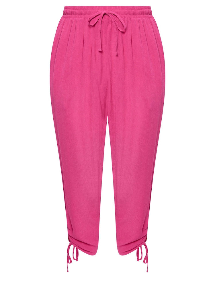 Yours Curve Pink Crinkle Ruched Hem Cropped Trousers - Image 5 of 5