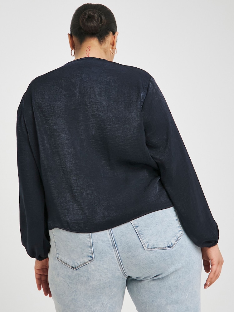 Simply Be Blue Knot Front Velvet Satin Blouse - Image 2 of 4