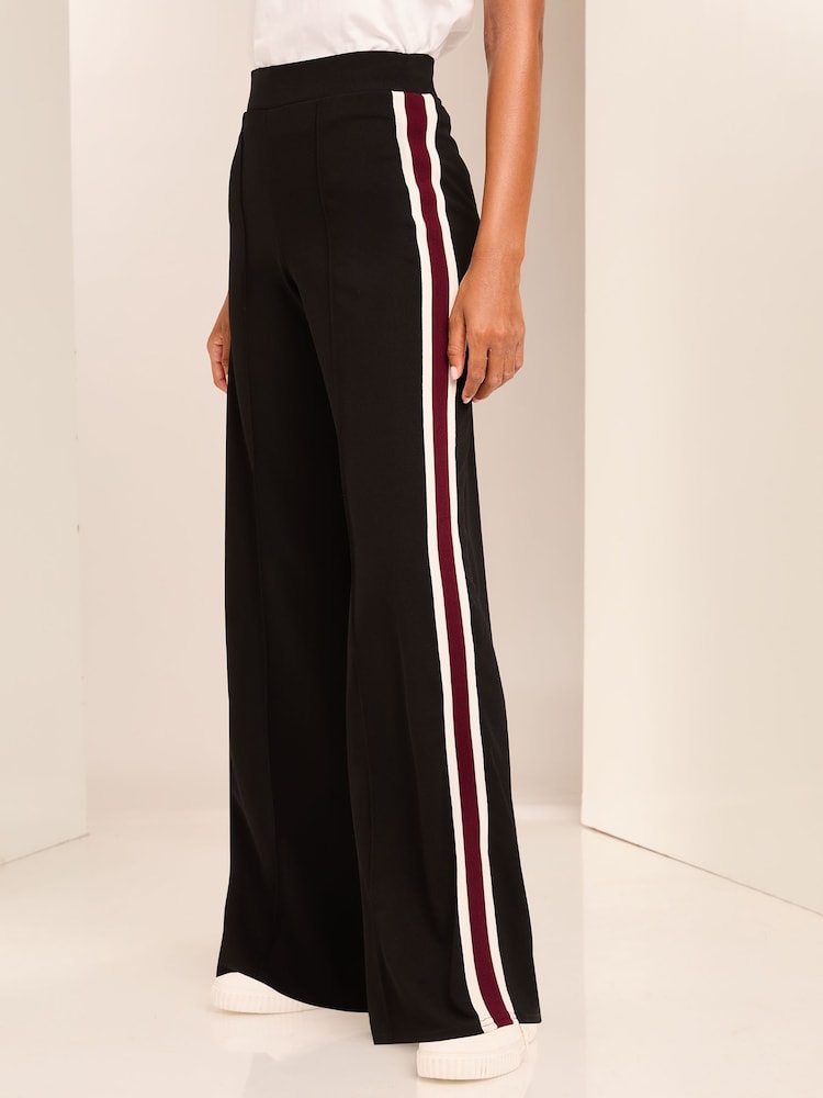Lipsy Black Side Stripe High Waist Wide Leg Tailored Trousers - Image 1 of 1 Lipsy Black Side Stripe High Waist Wide Leg Tailored Trousers - Image 1 of 1