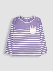 Пурпурный с единорогом - JoJo Maman Bébé Cotton Long Sleeve Pocket Breton Top - Изображение 1 из 3