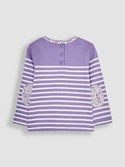 Пурпурный с единорогом - JoJo Maman Bébé Cotton Long Sleeve Pocket Breton Top - Изображение 2 из 3