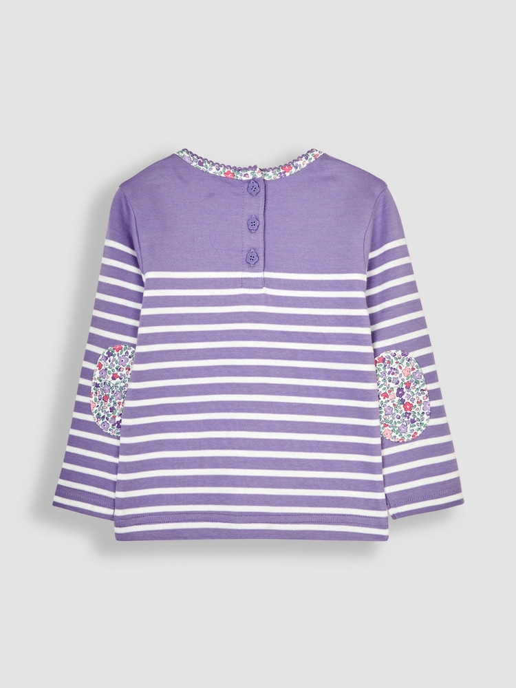Пурпурный с единорогом - JoJo Maman Bébé Cotton Long Sleeve Pocket Breton Top - Изображение 2 из 3
