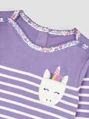 Vijolični Unicorn - Jojo Maman Bébé Bombaž dolg rokav; Majica z dolgimi rokavi in žepom Breton - Slika 3 iz 3