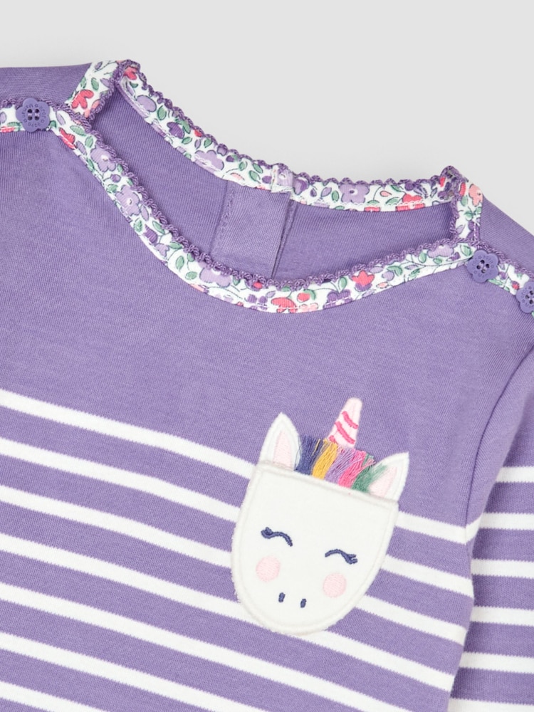 Vijolični Unicorn - Jojo Maman Bébé Bombaž dolg rokav; Majica z dolgimi rokavi in žepom Breton - Slika 3 iz 3