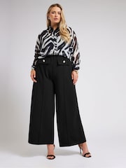 Yours Curve Black YOURS LONDON Curve Black Pocket Front Wide Leg Trousers - Image 1 of 5