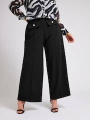 Yours Curve Black YOURS LONDON Curve Black Pocket Front Wide Leg Trousers - Image 2 of 5