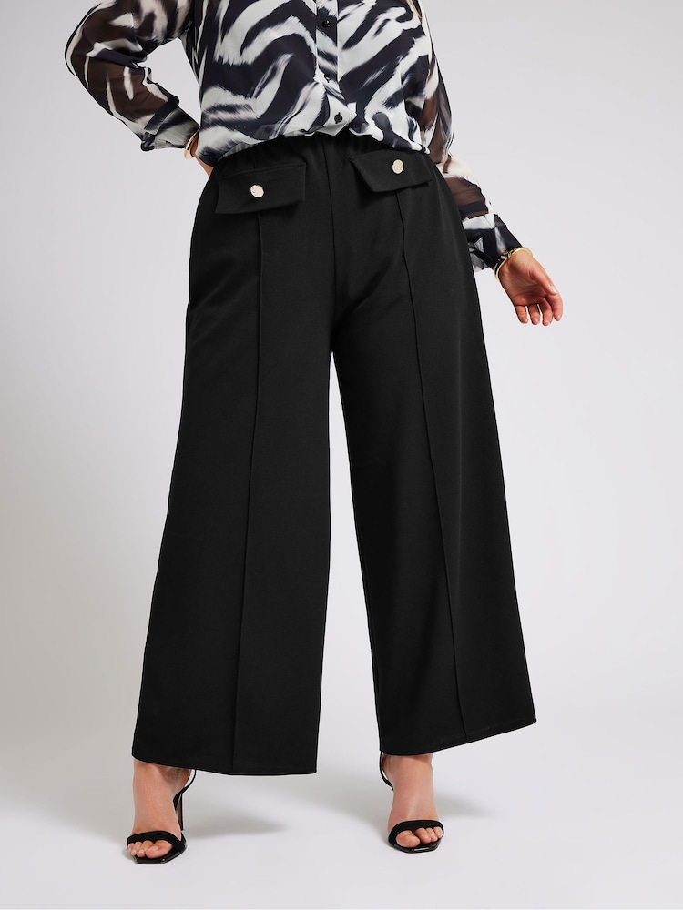 Yours Curve Black YOURS LONDON Curve Black Pocket Front Wide Leg Trousers - Image 2 of 5