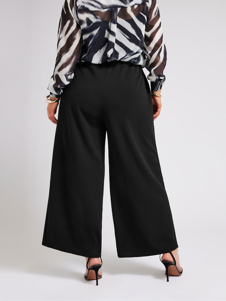 Yours Curve Black YOURS LONDON Curve Black Pocket Front Wide Leg Trousers - Image 3 of 5