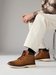 Tan Brown Leather Hiker Style Boots - Image 1 of 6