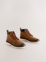 Tan Brown Leather Hiker Style Boots - Image 2 of 6