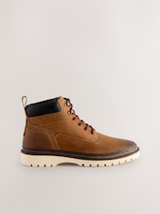 Tan Brown Leather Hiker Style Boots - Image 3 of 6