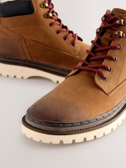 Tan Brown Leather Hiker Style Boots - Image 4 of 6