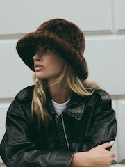 Leopard Print Faux Fur Bucket Hat - Image 1 of 5