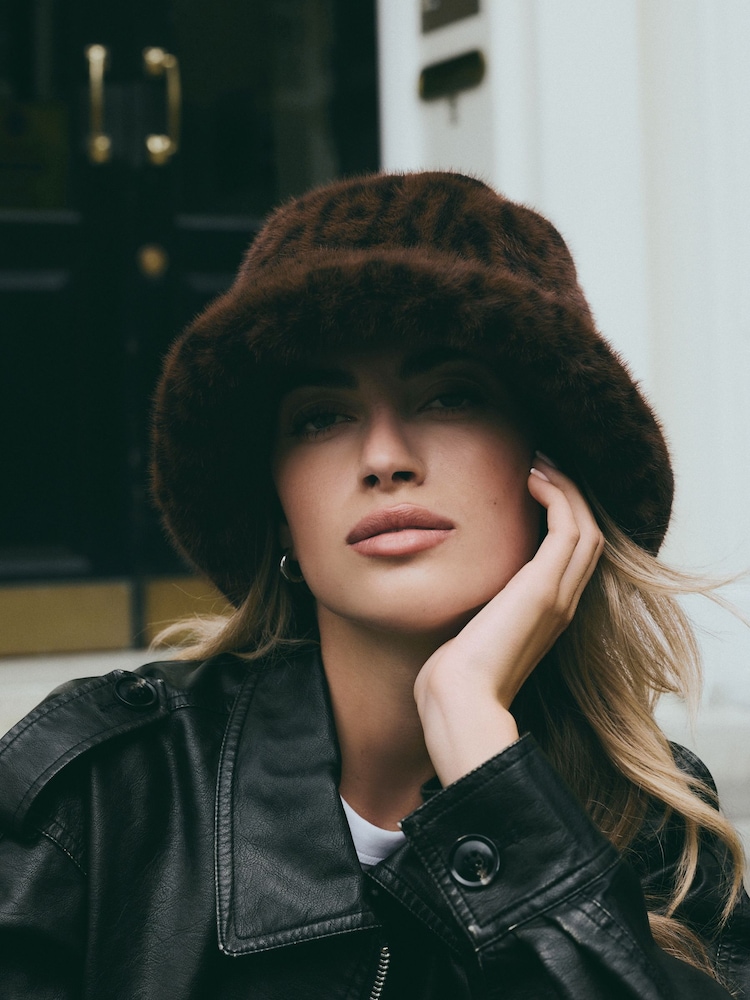 Leopard Print Faux Fur Bucket Hat - Image 2 of 5