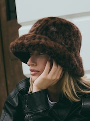 Leopard Print Faux Fur Bucket Hat - Image 3 of 5