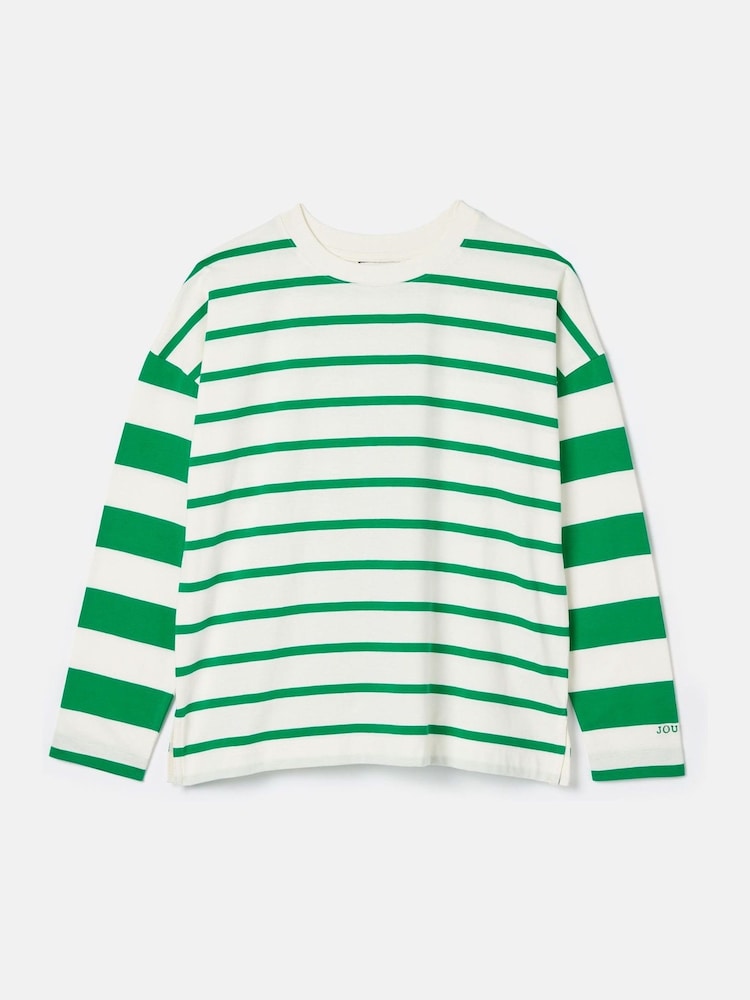 Joules Ellie Green/White Long Sleeve Jersey Top - Image 8 of 8