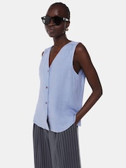 Whistles Blue Laura 100% Linen Tank Top - Image 1 of 5