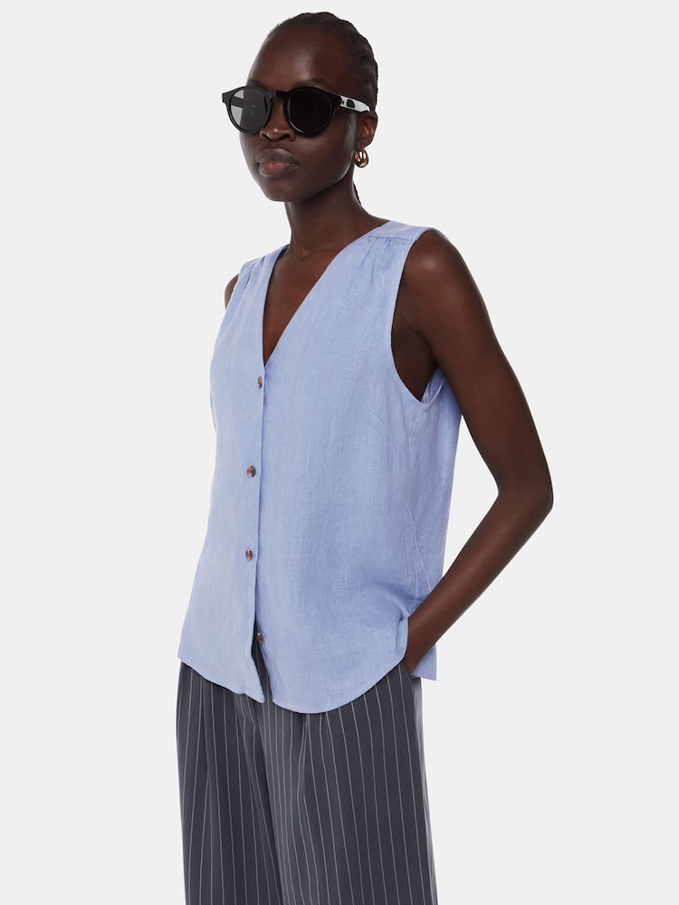 Whistles Blue Laura 100% Linen Tank Top - Image 1 of 5