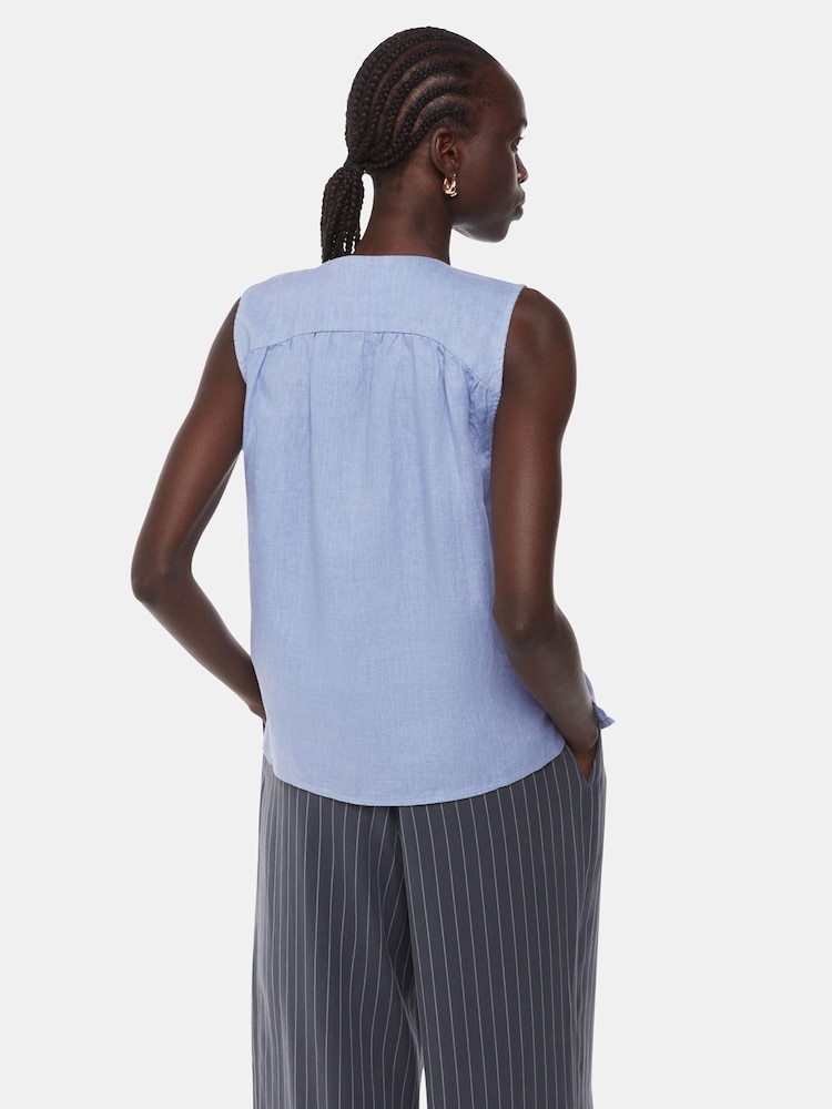 Whistles Blue Laura 100% Linen Tank Top - Image 2 of 5