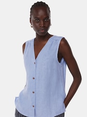 Whistles Blue Laura 100% Linen Tank Top - Image 3 of 5