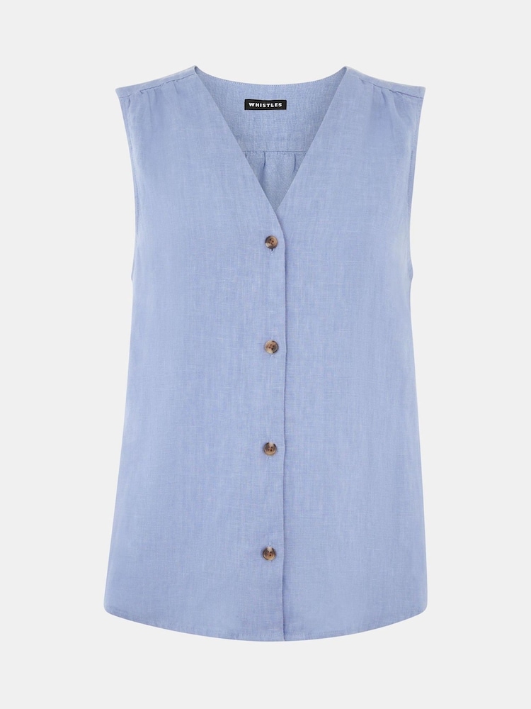 Whistles Blue Laura 100% Linen Tank Top - Image 5 of 5