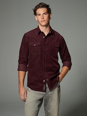 Burgundy Red Cord Twin Pocket Western Long Sleeve 100% Cotton Shirt - Image 2 of 8