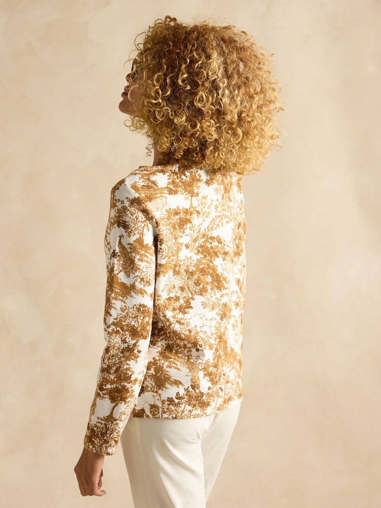 Joules Harbour Tan & Cream Toile de Jouy Boat Neck Printed Top - Image 2 of 7