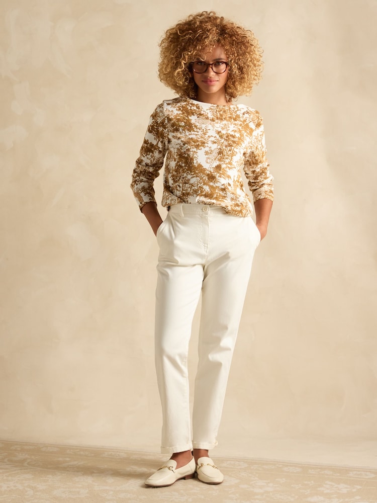Joules Harbour Tan & Cream Toile de Jouy Boat Neck Printed Top - Image 4 of 7