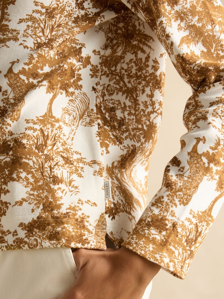 Joules Harbour Tan & Cream Toile de Jouy Boat Neck Printed Top - Image 5 of 7