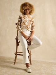Joules Harbour Tan & Cream Toile de Jouy Boat Neck Printed Top - Image 6 of 7
