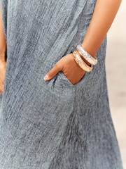 Denim Blue Rochelle Humes 100% Linen Textured Halter Dress - Image 7 of 9
