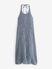 Denim Blue Rochelle Humes 100% Linen Textured Halter Dress - Image 8 of 9