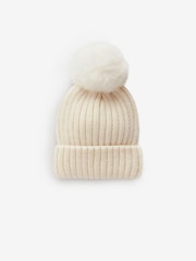 Crème - Rib Pom Beanie Hat (3mths-16yrs) - Image 2 of 4