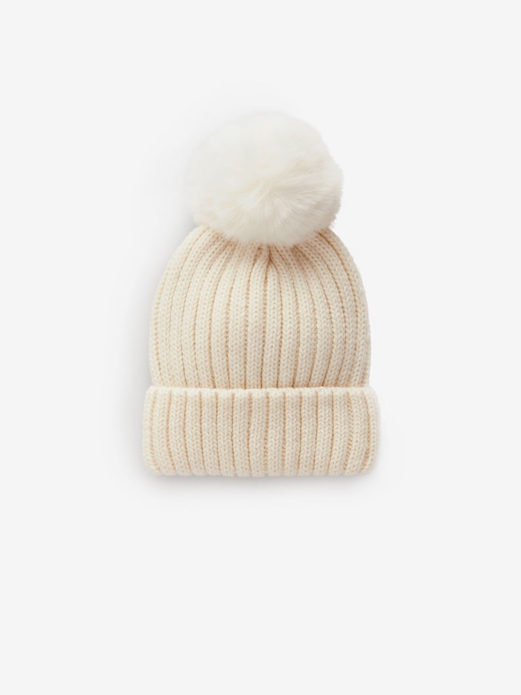 Crème - Rib Pom Beanie Hat (3mths-16yrs) - Image 2 of 4