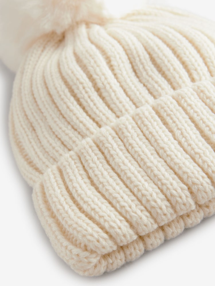 Crème - Rib Pom Beanie Hat (3mths-16yrs) - Image 3 of 4