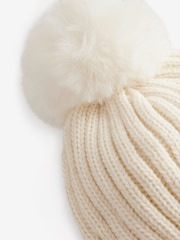 Crème - Rib Pom Beanie Hat (3mths-16yrs) - Image 4 of 4