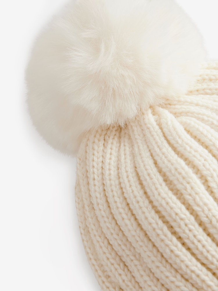 Crème - Rib Pom Beanie Hat (3mths-16yrs) - Image 4 of 4