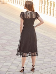 Sosandar Black Broderie Flutter Sleeve Midi Dress - Image 3 of 5