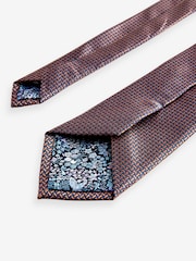 Navy Blue/Bronze Brown Geometric Pattern Tie - Image 3 of 3