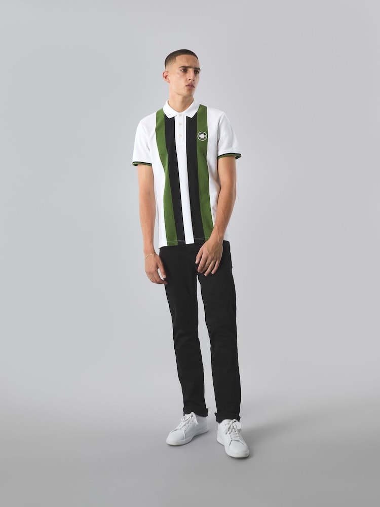 أبيض - Pretty Green Stripe Knitted 100% Cotton Polo Shirt - صورة 1 من 3