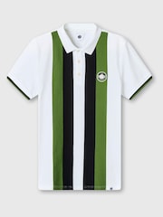 أبيض - Pretty Green Stripe Knitted 100% Cotton Polo Shirt - صورة 3 من 3